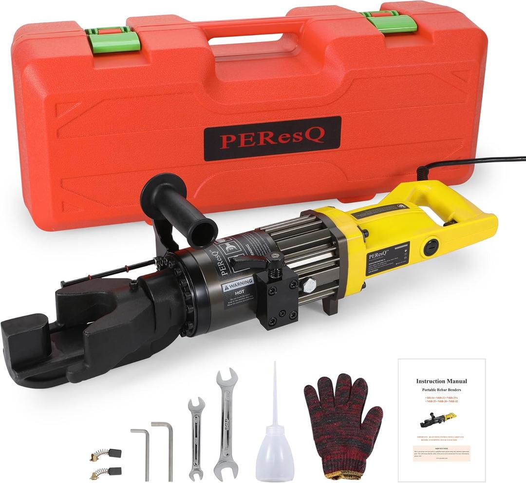 Electric Rebar Bender, 5/8 Inch (16 mm) Hydraulic Portable Rebar Bending Machine, 1200W 120V, 22.5 s Fast Bending, 27.6 lb, Model RB-16 (Yellow)