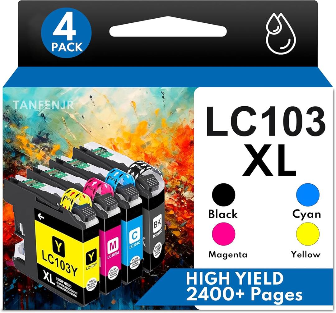 LC103XL High Yield Ink Cartridges 4-Pack (BK/C/M/Y) Replacement for Brother MFC-J870DW MFC-J6920DW MFC-J6520DW Printer