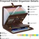 Huolewa Fireproof Accordion File Organizer, Portable Expanding File Folder with Waterproof Zipper&Labels, Brown Document Organizer with 13 Pockets, File Organizer for Important Document/Paper Storage