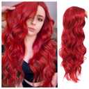Red Long Curly Wavy Wigs for Women Natural Looking Heat Resistant Hair Wig for Halloween Party Use