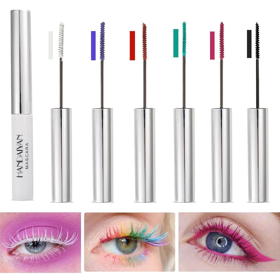 6Pcs Colored Mascara Set for Eyelashes, Red Pink Purple Green White Black Halloween Colorful Mascara Waterproof Charming Long Lasting Voluminous Mother's Day Eye Makeup Gifts for Women