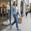 STQ Women's Slip On Machine Washable Sneakers (9, Denim Blue)