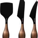 hecef Cheese Knife Set of 3, Bronze Grain Multipurpose Retro Cheese Knives, Set includes Pronged, Hard Cheese & Chisel Knife, Black