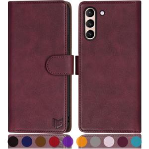 SUANPOT for Samsung Galaxy S21 6.2"(Non S21+) with RFID Blocking Leather Wallet case Credit Card Holder,Flip Folio Book Phone case Shockproof Cover Women Men for Samsung S21 case Wallet Wine Red