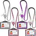 Ctosree 4 Sets Rhinestone Lanyard Bling ID Card Holder Crystal Retractable Badge Reel Rhinestone Neck Lanyard Card Holder with Metal Clasp and Key Ring for Women Nurse Teacher, 4 Colors (Horizontal)