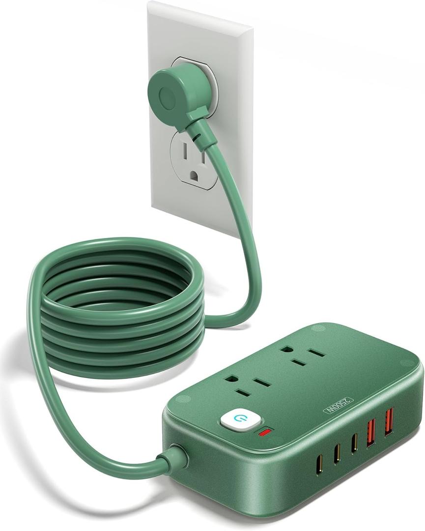 Power Strip with USB C - 40W Charging Station with 2 Outlets 3 USB C & 2 USB A - Charger for Multiple Devices, 5Ft Flat Plug Extension Cord for Travel Cruise Ship Office Dorm (Green)