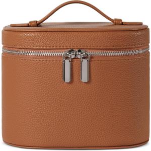 honitty Makeup Bag, Travel Make up Case with Compartments and Handle, Portable Cosmetic Organizer Bags,Toiletry Bag for Women (M(7.6*5.5*6 in), brown(7.6*5.5*6 in))