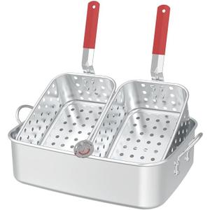 FireRiot 18QT Aluminum Deep Fryer Pot with Baskets & Heat-Resistant Silicone Handles - Lightweight & Durable Fish Fryers Outdoor Cooking - Rectangular Fish Fryer Basket for Outdoor Fryer