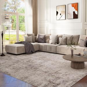 6x9 Washable Area Rug for Living Room, Non-Slip Soft Modern Abstract Large Carpet, Low Pile Neutral Rugs for Bedroom, Dining Room, Home Office, Dorm, Indoor Decor, Taupe Brown