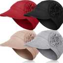 JenPen 4 Pcs Soft Chemo Cancer Hats for Women Breathable Bamboo Baseball Cap Slouch Viscose Hat for Hair Loss Cancer Headwear (Khaki,red,gray,black)