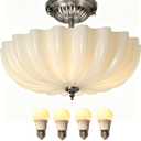 15.75-Inch Brushed Nickel Semi Flush Mount Ceiling Light Milk Glass Lampshade Fixture Mid Century Modern 4-Light (Dimmable 4 Bulb is Included) for Hallway Bedroom Foyer Entryway Kitchen