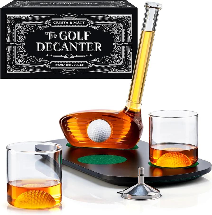 CRYSTA & MÅTT Whiskey Golf Decanter with 2 Tumblers and Tray
