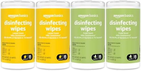 Amazon Basics Disinfecting Wipes, Lemon & Fresh Scent, Sanitizes/Cleans/Disinfects/Deodorizes, 340 Count (4 Packs of 85)