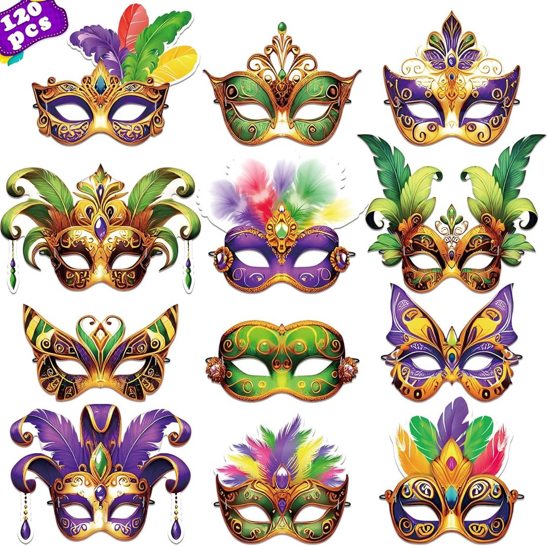 56PCS Mardi Gras Masks Bulk Set: Party Decorations Carnival Favors(Paper)