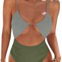 Blooming Jelly Womens One Piece Swimsuit Tummy Control Bathing Suit Sexy Flattering Cheeky High Cut Out Cute Ladies Swimwear Size Large