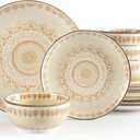 Sweejar Dinnerware Sets Service for 4, 12 pcs Porcelain Plates and Bowls for Kitchen, Housewaring Gift, Chip and Scratch Resistant Dish Set, Handmade Dishwasher and Microwave Safe Plate Set, Bohemian