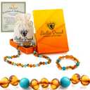 Baltic Proud Amber Necklace and Bracelet Gift Set (Unisex Cognac Turquoise 12.5 Inches/5.5 Inches) - Certified Premium Quality Raw Baltic Sea Amber