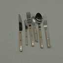 6-Piece Stainless Steel Silverware Cutlery Set - Color Handle with Rivet/Retro Style Sabre Flatware - Includes Dinner Knife; Dinner Fork; Salad Fork; Soup Spoon; Teaspoon; Spreader (Beige white)
