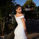 GOKATOSAU Women's One Off Shoulder Sleeveless Bodycon Ruched Mesh Ruffle Hem Mini Dress White, Size S