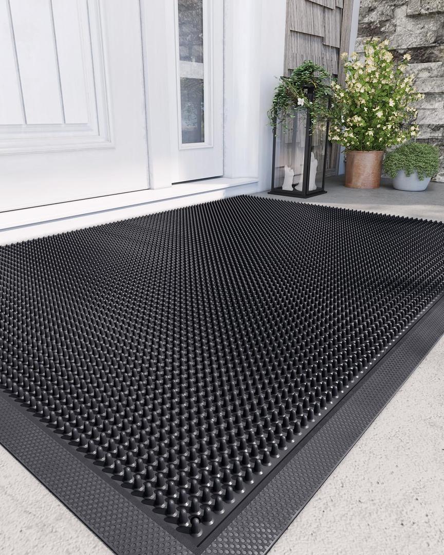 DEXI Front Door Mat Outside Entrance, 36x48 Heavy Duty Non-Slip Rubber Entry Mats, Dirt Trapping Waterproof Low-Profile Welcome Doormat for Entryway, Black Cone Nubs, 36" X 48" (Rectangular) 