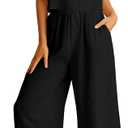 Prinbara Women's 2 Piece Outfits Lounge Sets Sleeveless Square Neck Linen Tank Crop Top Wide Leg Pants Matching Sets (Black), S