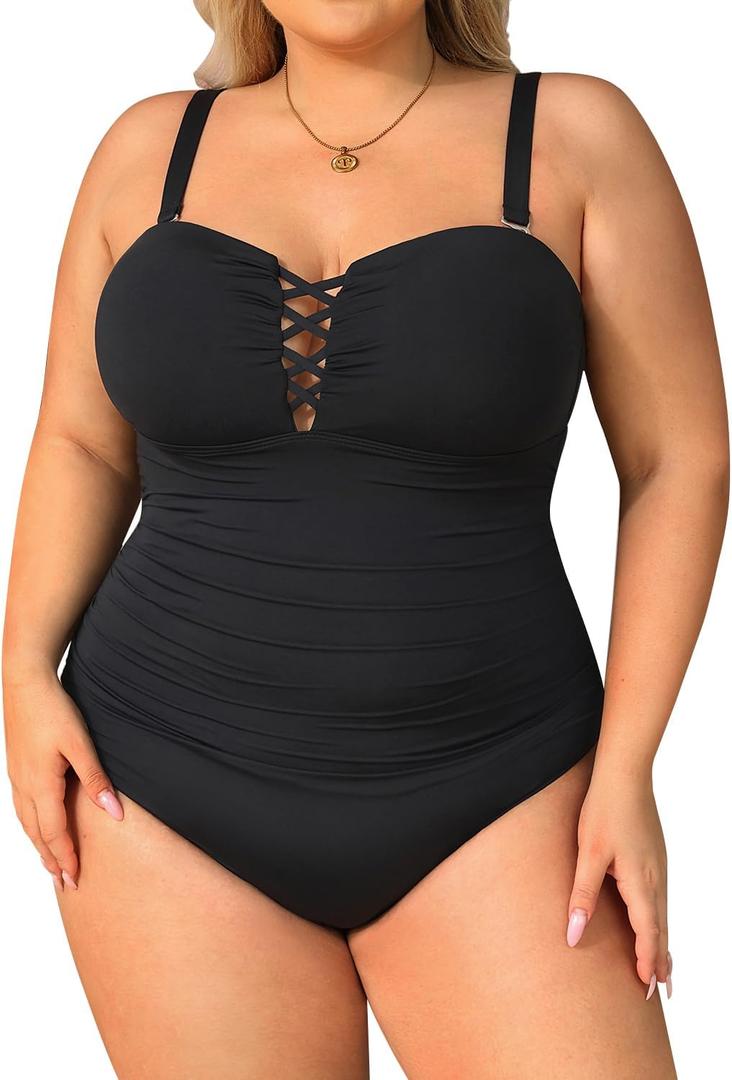 Yonique Plus Size One Piece Swimsuit for Women Tummy Control Bathing Suit Slimming Swimwear 22W