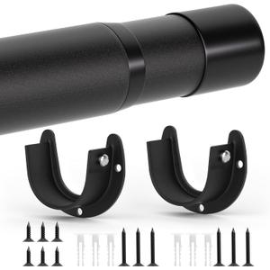 Closet Rods for Hanging Clothes, 17 to 53 Inch Closet Rod, Heavy Duty Adjustable Clothes Hanging Bar Rod Matte Black Closet Poles for Wardrobes, Closet, Bathroom, Windows, 1.3 Inch Diameter