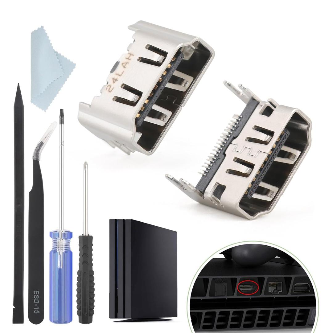 2PCS for PS4 HDMI Port Replacement for Sony Playstation 4 PS4 Socket Jack Interface Connector for PS4 Console Accessories Parts with Repair Kit