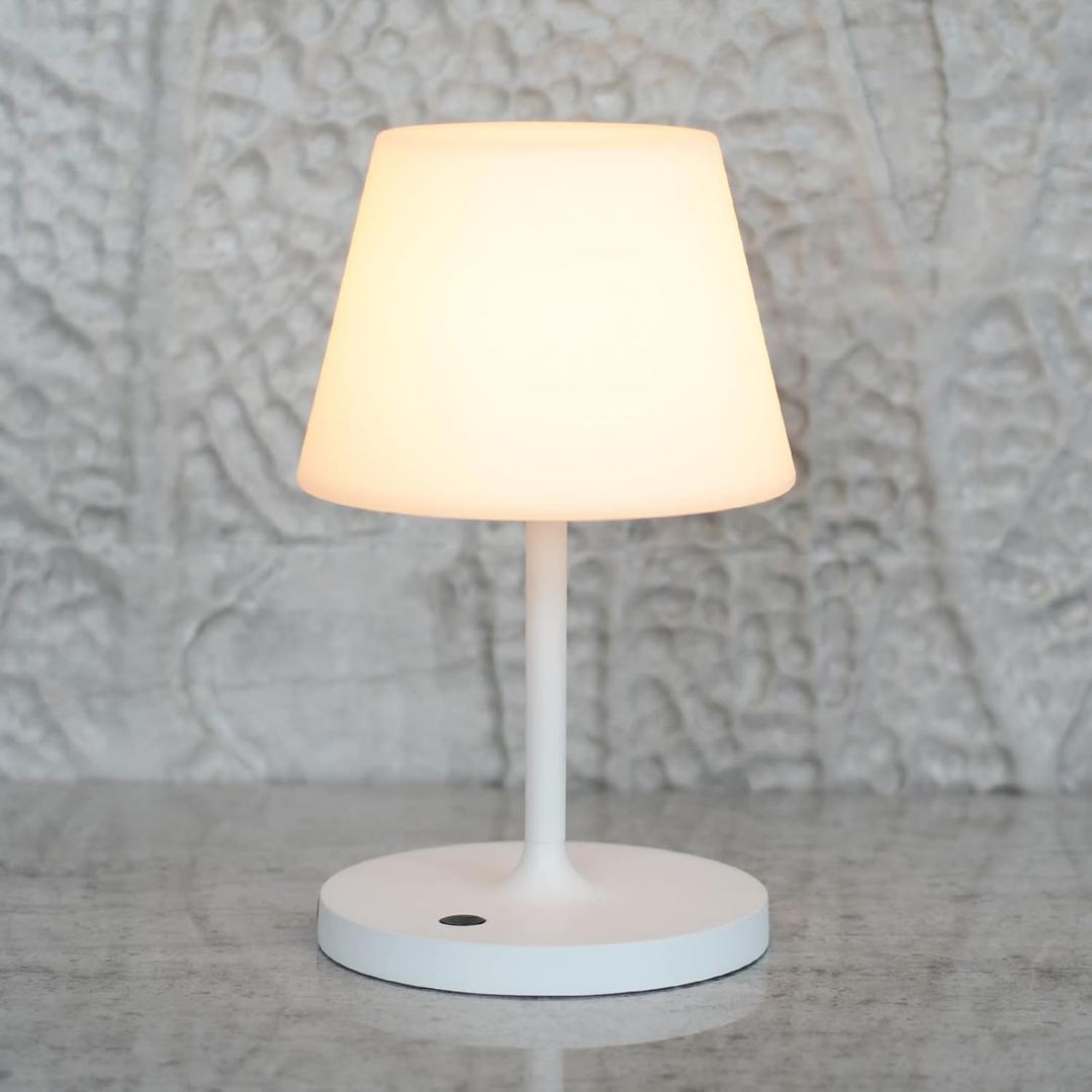 Outdoor Table Lamp/Cordless USB Rechargeable 4000mAh / 2700K LED/Touch Dimmable/Portable Battery Operated / IP44 Waterproof/PE Shade/Bedroom Dinning Camping Patio (9.6 In, White)