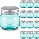Gueevin 12 Pcs Blue Mason Jars 8 oz Regular Mouth Canning Jars Vintage Small Glass Jar Colored Spice Bottles with Airtight Lids and Bands for Kitchen Pickling Honey Wedding Supplies Shower Favors
