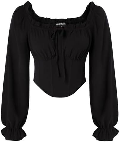 Scarlet Darkness Vintage Corset Tops for Women Renaissance Blouse Off Shoulder Long Sleeve Top M, Black