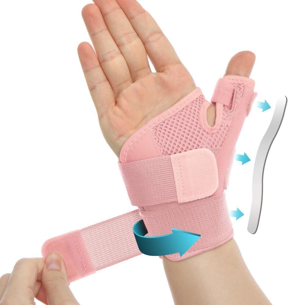 Thumb Splint with Wrist Brace - Thumb Support Brace for Wrist Hand Thumb Stabilizer Fits Both Right Left Hand for Men and Women, Coral Rose (One Size)