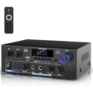 Romica AK55 Stereo Audio Amplifier, 2 Channel 500W Bluetooth 5.0 Home Theater Power Amplifier with FM, Echo, AUX, USB, SD, MIC, Optical & Coaxial Inputs, AMP for Passive Speakers and Active subwoofer