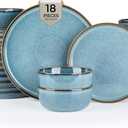 GBHOME Ceramic Dinnerware Sets for 6, 18 Pieces Stoneware Plates and Bowls Sets, Scratch Resistant Dishes, Dishwasher & Microwave Safe, Space Blue