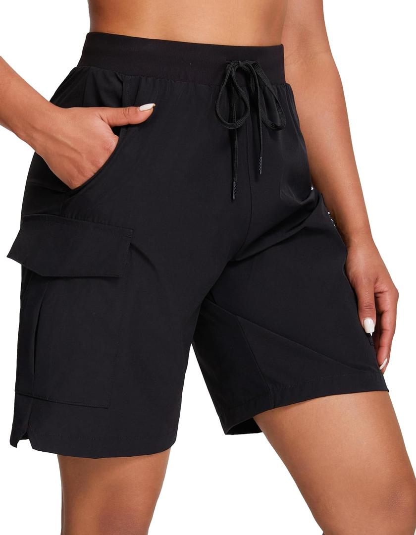Oalka Women's Hiking Shorts Lightweight Zipper Pockets Cargo Quick Dry Summer Shorts (3X-Large, Black)