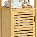 HITNET Bathroom Cabinet Freestanding, Small Bamboo Floor Cabinet, 4 Tier Single Door Sofa Side Table Storage Organizer, Space Saving Kitchen Cupboard, Natural