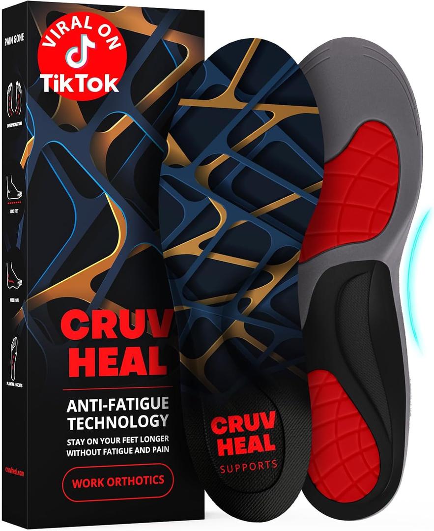 CRUVHEAL Work Orthotic Insoles - Anti Fatigue Medium Arch Support Shoe Insert Men Women - Plantar Fasciitis Flat Feet - Relieve Foot Pain - Work Boot Insoles Standing All Day (M, Blue)