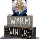 4 Pcs Winter Table Decorations Wooden Gnome Decor Winter Tiered Tray Decor Christmas Centerpiece Rustic Decorative Gnome Snowflake Block Sign Gift Farmhouse Xmas Signs for Home Kitchen