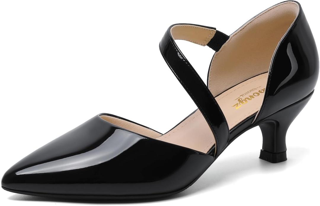 RIBONGZ Kitten Heels for Women Closed Toe Comfortable Low Heels Pointed Toe Sexy Slip on Pumps Bridal Party Dressy Shoes, 9.5