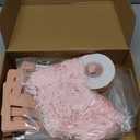 Wesnoy 12 Pack Small Christmas PVC Clear Gift Bags with Handles Christmas Gift Bags 12 Cards 1 Ribbon 1 Bag of Raffia Fill Paper for Xmas Gifts Wrapping Holiday Party Favor, 7 x 6.3 x 3.15''(Pink)