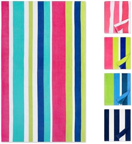 cabanana Large Beach Towel Oversized - Cotton Velour 35 x 70 Inch Rainbow Striped Terry Pool Towel, Cabana Soft Swimming Towel for Adults Women Men (Rainbow Pink)