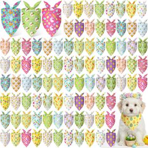 Abbylike 100 Pcs Easter Dog Bandanas Bulk Bunny Egg Carrot Bandanas for Dogs Triangle Kerchief Bibs Scarf Set for Pet Costume Easter Photo Props Accessories Pet Shops, 25 Styles (19.7 x 13.8 x 13.8)