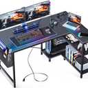 ODK 48 Inch Small L Shaped Gaming Computer Desk with Power Outlets, Corner Desk with Reversible Storage Shelves & PC Stand for Small Space, Modern Simple Home Office Table, Carbon Fiber Surface, Black
