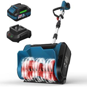 Cordless Electric Snow Shovel Rake, 21V 12-Inch Brushless Battery Snow Blower with 4.0Ah & Fast Charger, 20FT Throw Distance, Compact Design, Adjustable Front Handle, for Driveway/Sidewalk – Blue