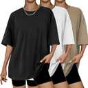 Dhigali 3 Pack Workout Oversized Tshirts for Women Crew Neck Gym Casual Basics Womens Clothing Plain Baggy T Shirts