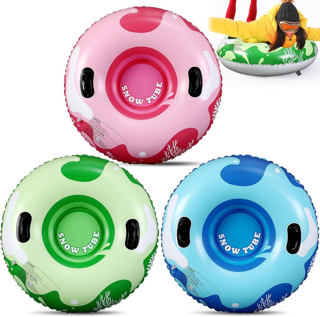 Sotiff 3 Pack Snow Tubes for Sledding 36'' Heavy Duty Inflatable Snow Sleds for Adults Winter Toys for Outdoor Sledding, Christmas Sleds Gift(Vivid Style)