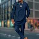 African Church Suits for Men Dashiki Shirt Pant Two Piece Outfits Casual Attire Nigerian Clothes (Blue, M)