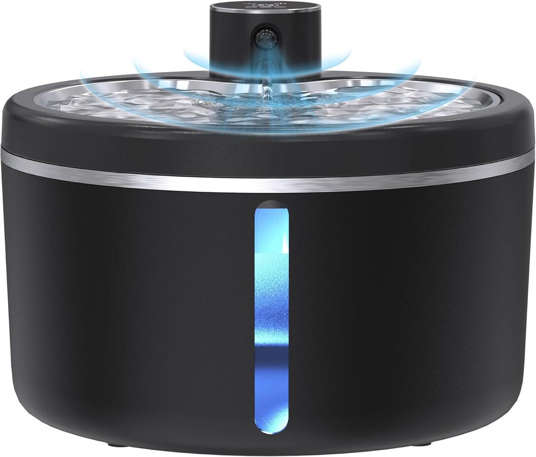 Cat Water Fountain Cordless, 108oz/3L Pet Fountains for Cats Indoor with Stainless Steel Tray, Battery Operated Cat Drinking Fountain with Motion Sensor, Ultra Quiet Pump