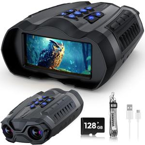 Night Vision Goggles, 4K Full-Color Night Vision Binoculars, 128GB TF Card can Save Photo and Vide, 3.5" HD Screen and 1968FT Viewing Range,10x Digital Zoom for Camping Hikingand Travel -(Black)