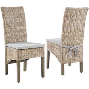 Crosley Furniture Edelyn Natural Rattan Dining Chairs Set of 1, Farmhouse Kitchen Accent Chair with Cushion, Kubu Rattan/Gray
